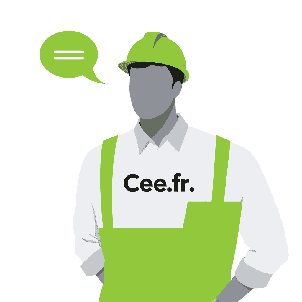Homme en tenue de chantier avec logo Cee.fr